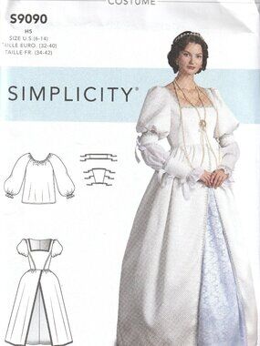 Simplicity S9090 sewing pattern for COSTUME DRESS sizes 6 8 10 12 14 from 2020